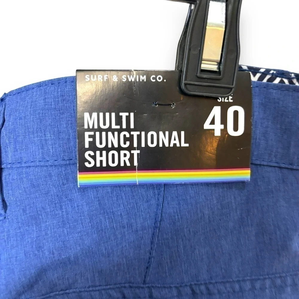 NWT Surf and Swim Co. Men’s Trunks Blue Multi Functional Shorts - Size 40